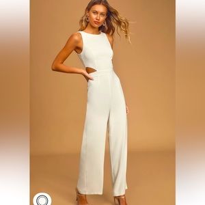 Moments to Remember White Sleeveless Wide-leg Cutout Jumpsuit